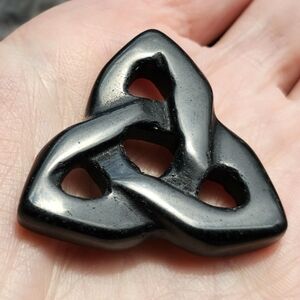 Black Obsidian Crystal Triquetra Celtic Knot Irish Carving